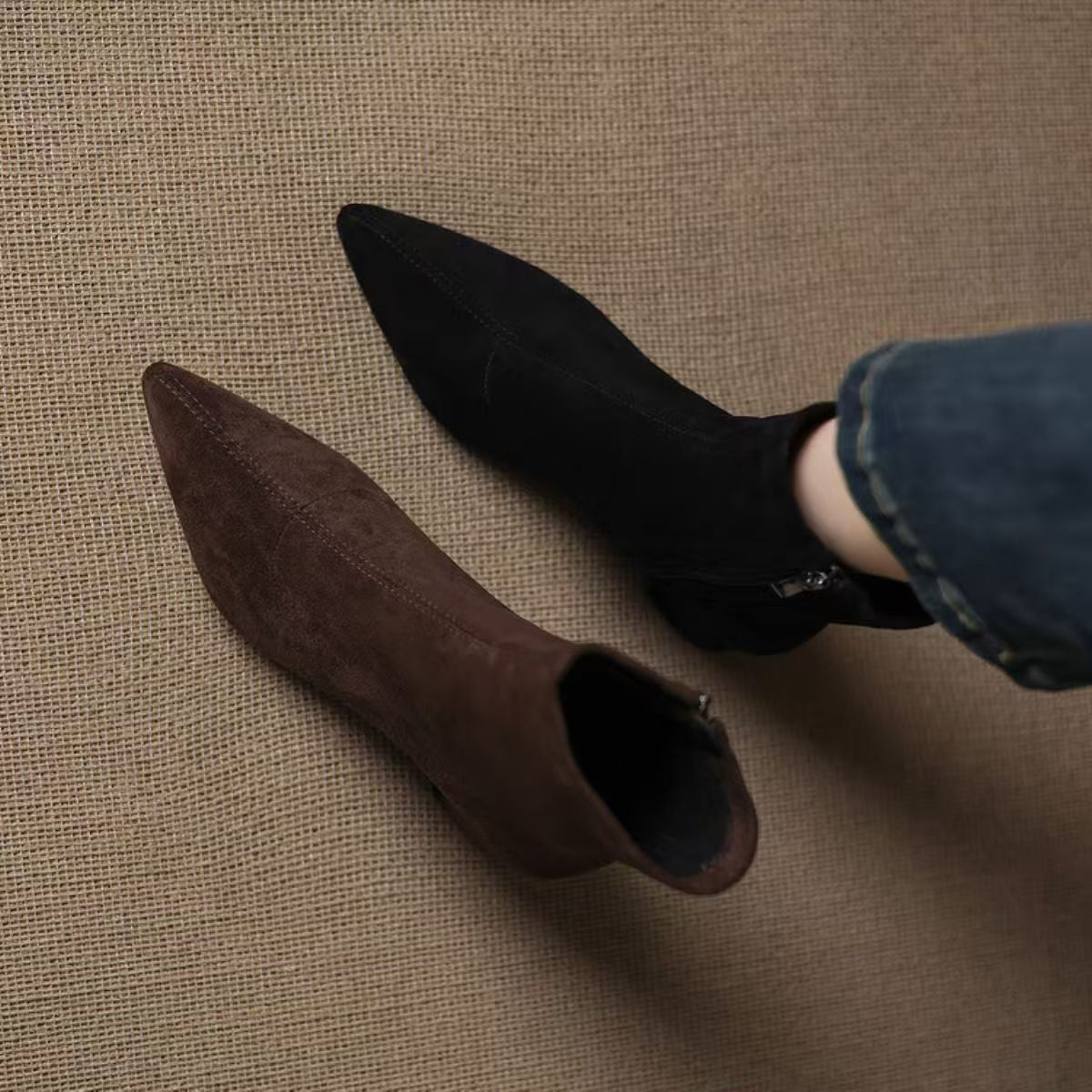 Suede Ankle Boots With Mid Heel