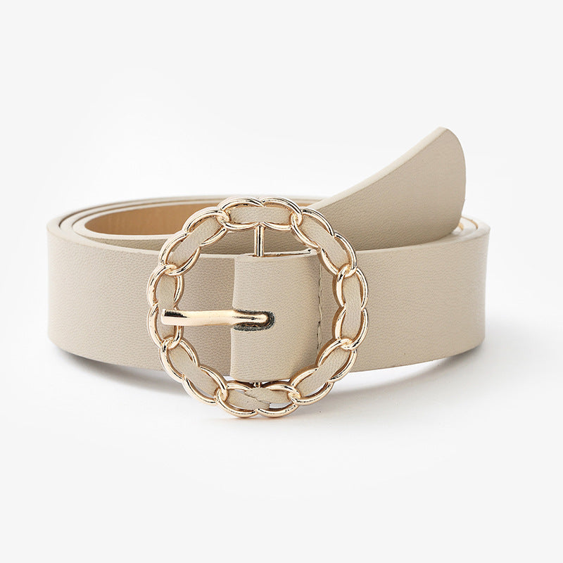 Japanese Round Buckle Exquisite PU Wrap Ladies Decorative Belt