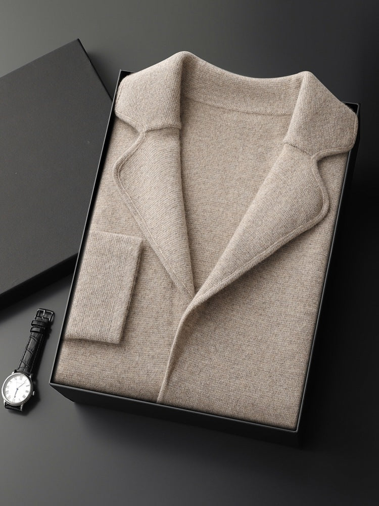 Lapel Cashmere Men's Air Layer Thickened Outer Wear Sweater Loose Casual Knitted Jacket