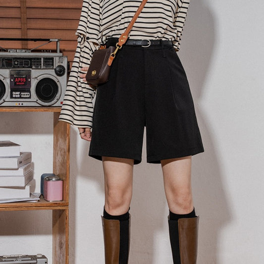 Women's High Waist Straight Suit Cropped Pants Retro Bermuda Shorts