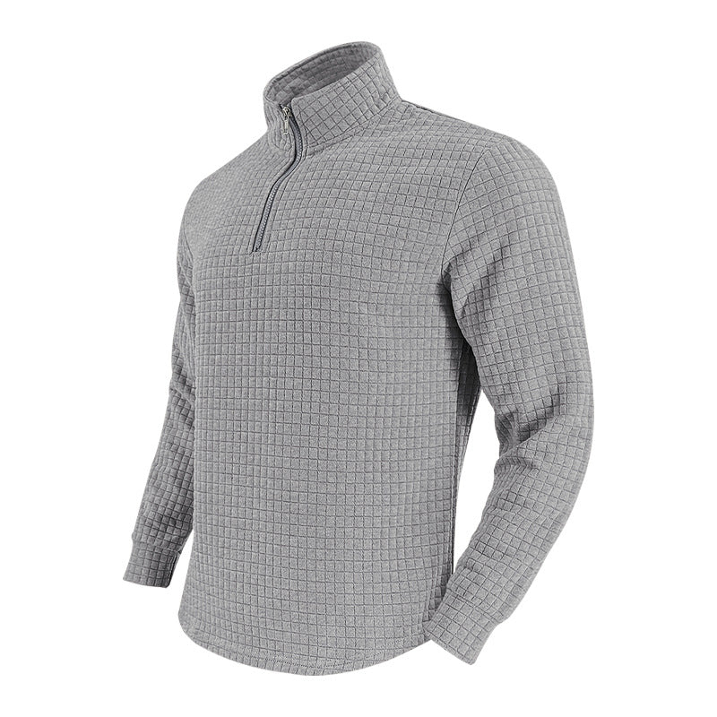 Half Zipper Small Plaid Casual Stand Collar Long Sleeve Sweater