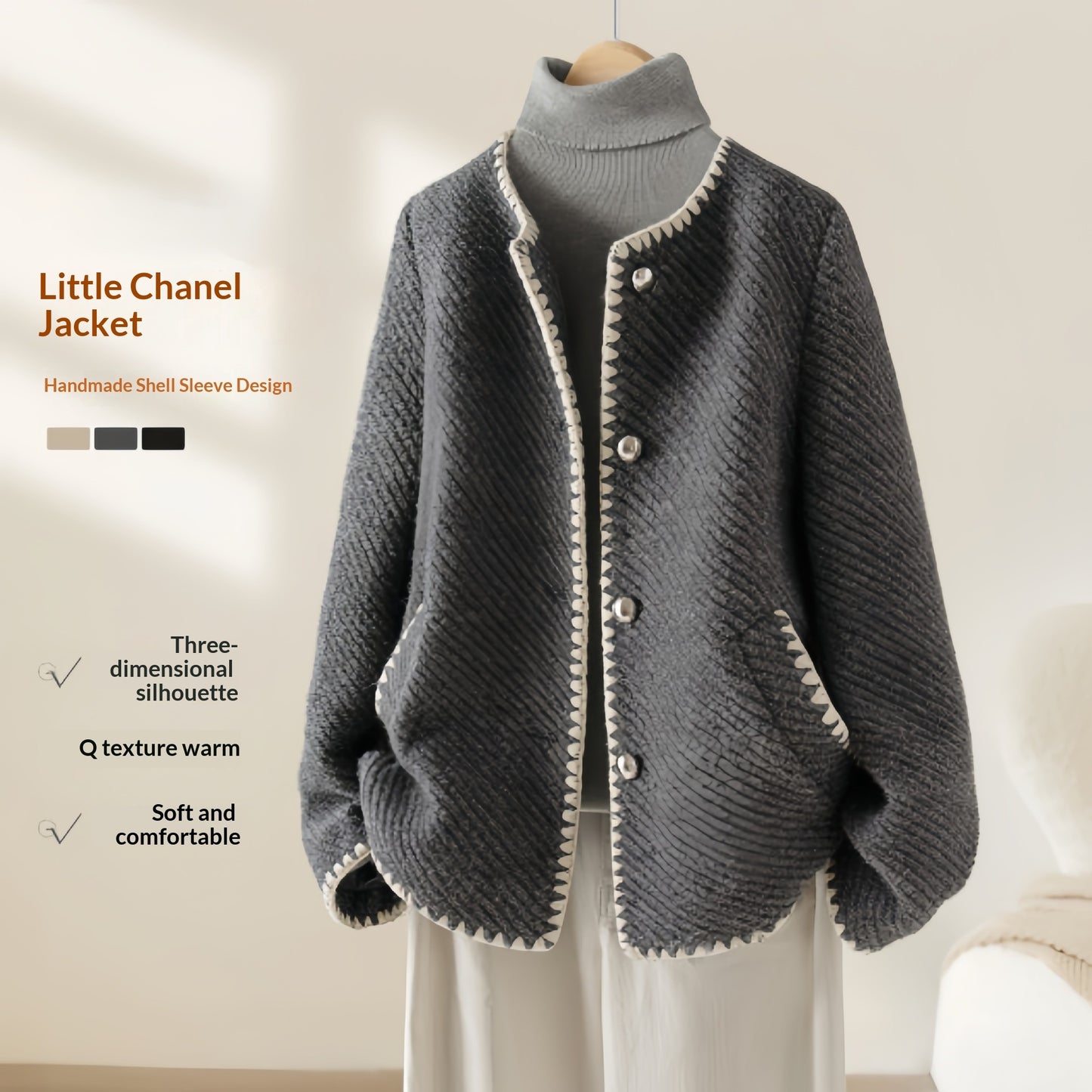 Womens Luxurious Shell-Sleeve Minimalist Wool Coat