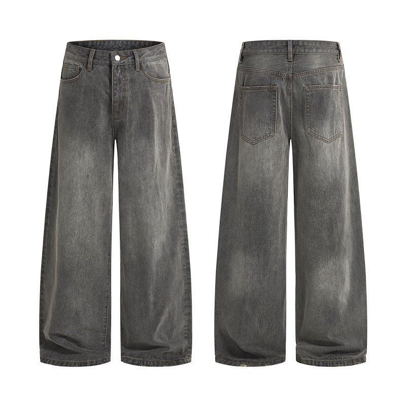 Mænds Simple Basic Vaskede Grå Denim Jeans Til Efterår/Vinter