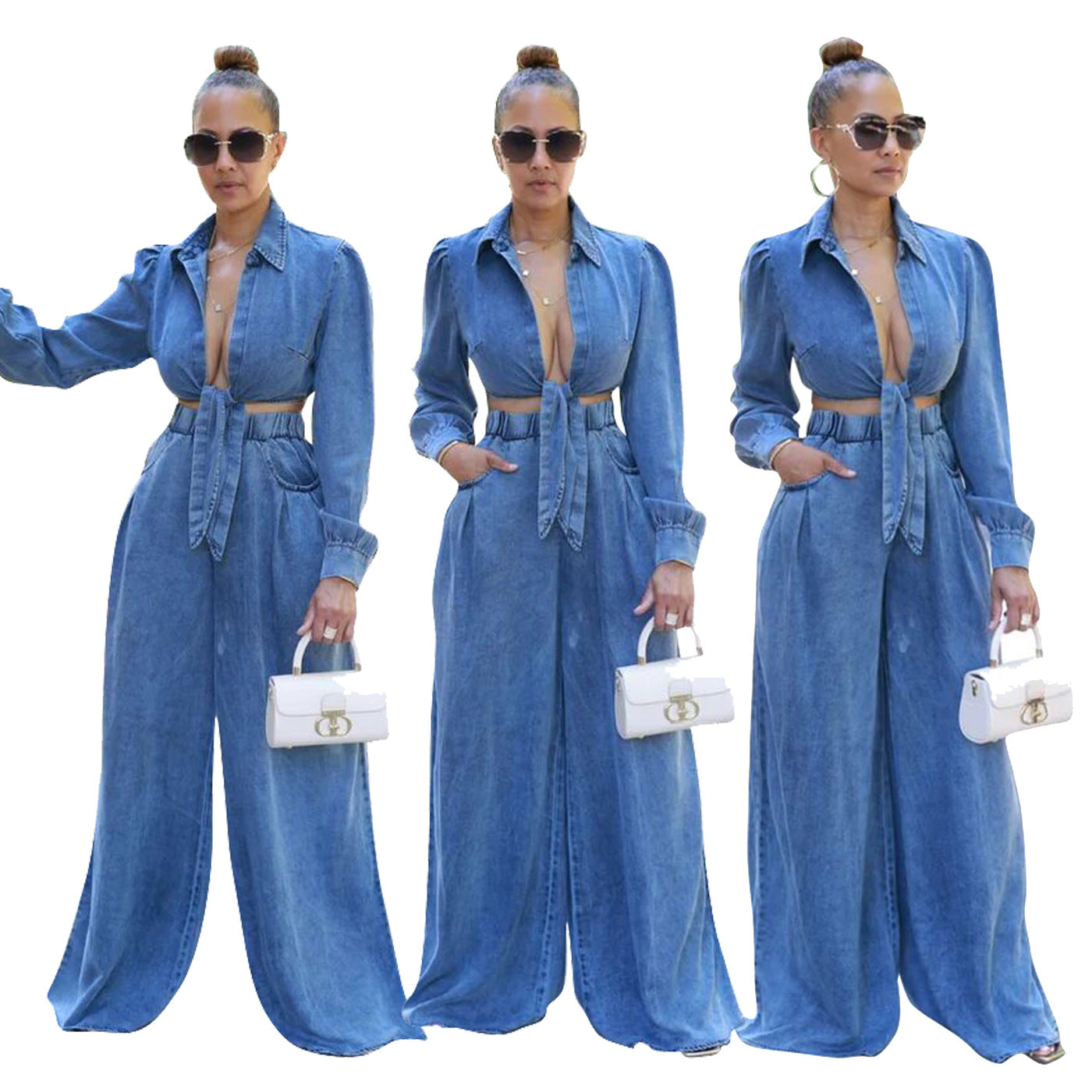 Women's Casual Wide-leg Pants Denim Suit