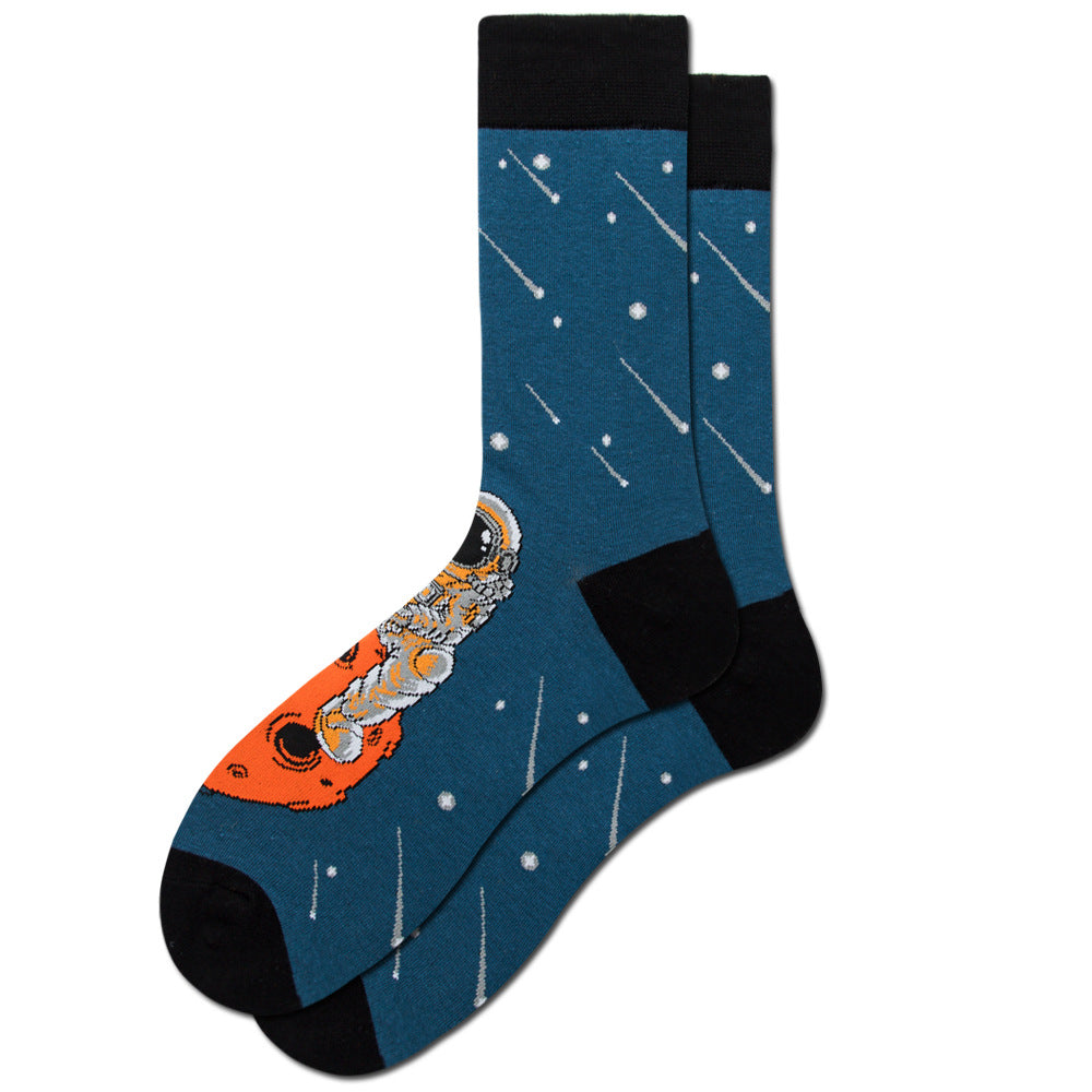 Amazon New Universe Series Men's Big Board Planet Constellation Female Laughing Mid Calf Socks Astronaut Socks Manufacturer