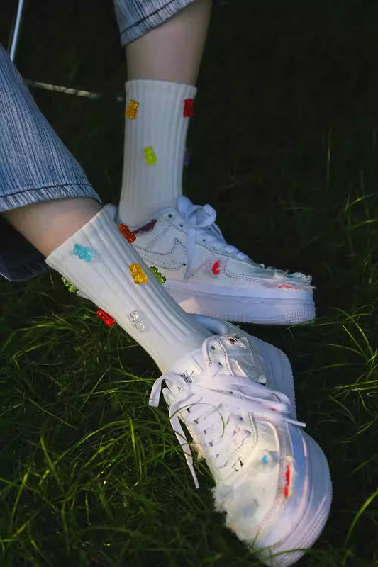 Colorful Cute Bear Three-dimensional Soft Candy Cotton Sports Mid-calf Socks