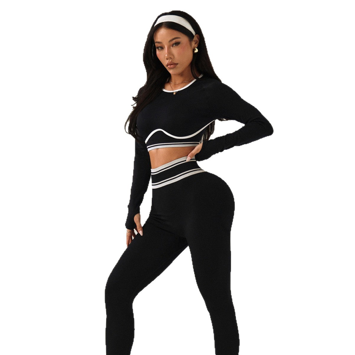 Womens AutumnWinter Crew-Neck Long-Sleeve Outdoor Sports Fitness And Yoga Set From Europe And The US