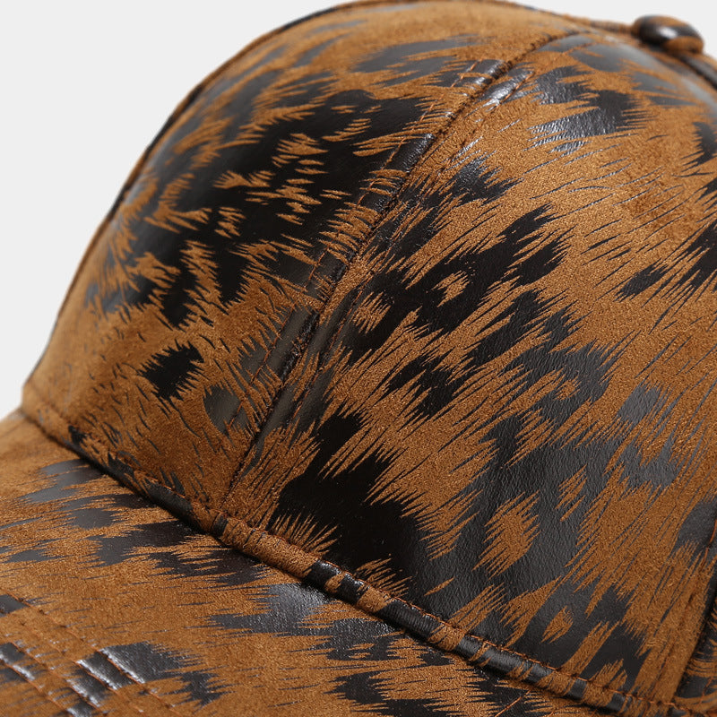 Leopard Pattern Leather Baseball Cap Autumn And Winter