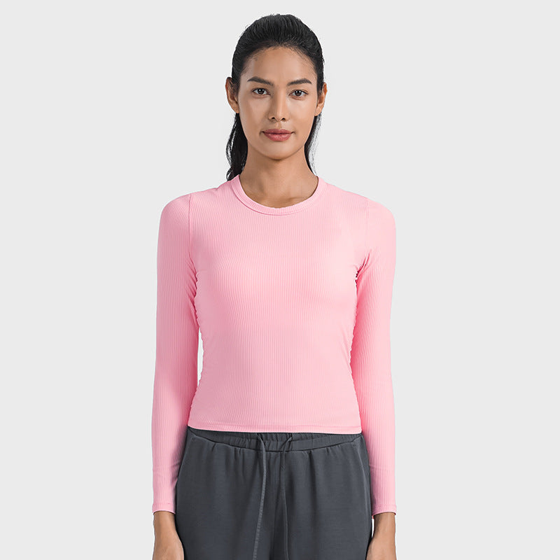 Sports Long Sleeve Vertical Bar Thread Round Neck Yoga Clothes