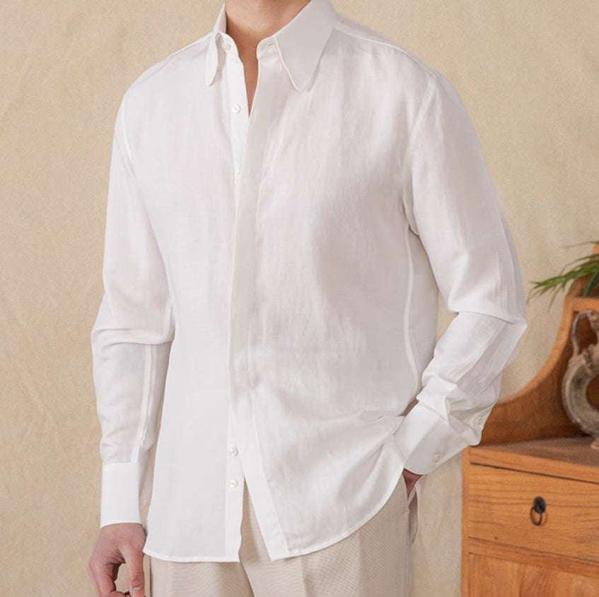 Skin-friendly Draping Lyocell Long Linen Sleeves Shirt