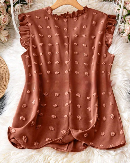 Women's Casual Solid Color Textured Cap-sleeve Shirt