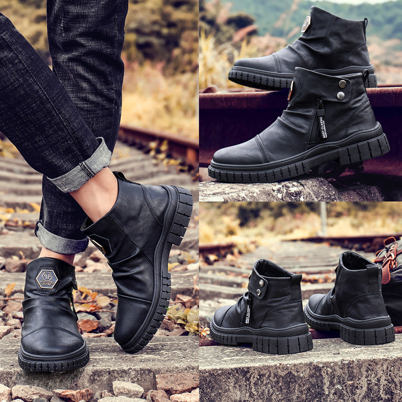 Men's All-match Round Toe Mid-cut Leather Boots