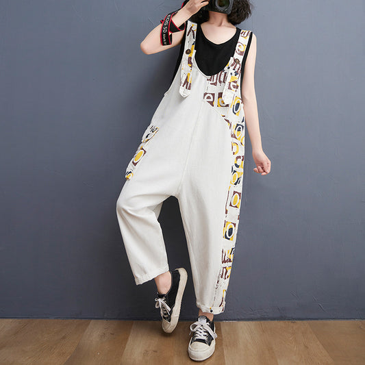 Women's Fashion Alphabet Print Large Size Denim Overalls