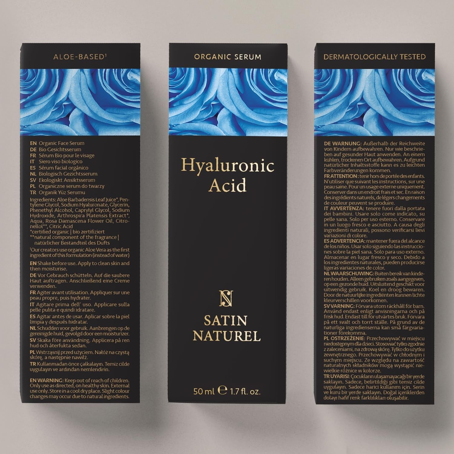 Satin Naturel Serum Facial Acido Hialuronico Orgánico 50Ml, Hidratante, Antiarrugas, Antimanchas Vegano - Piel, Cara Y Contorno De Ojos - Crema Hidratante Facial Mujer - Serum Acido Hialuronico