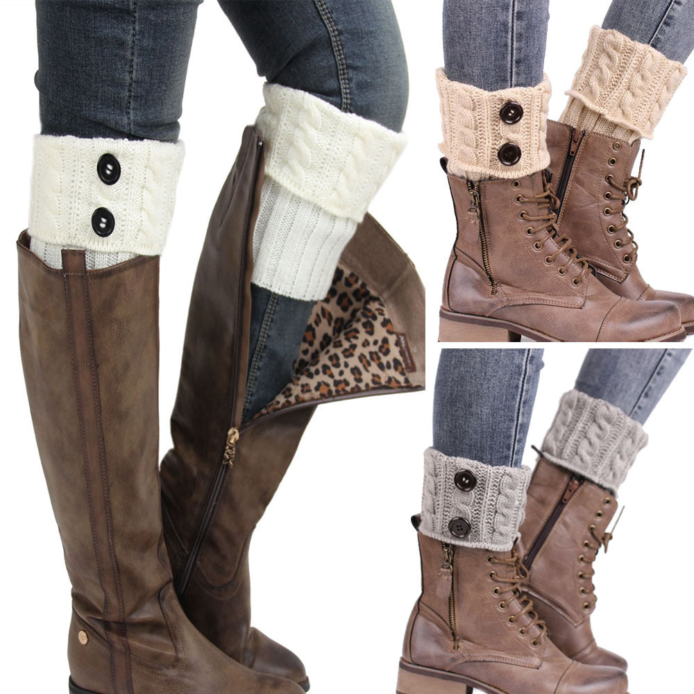 Women's Knitted Wool Short Twist Flap Button Ankle Cover