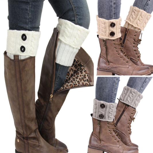 Women's Knitted Wool Short Twist Flap Button Ankle Cover