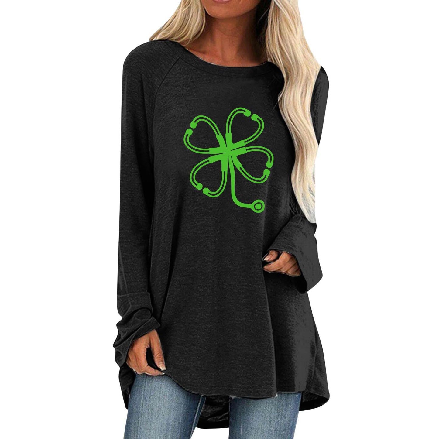 Cotton Fabric Gradient Round Neck Long Sleeved Women's Clothing