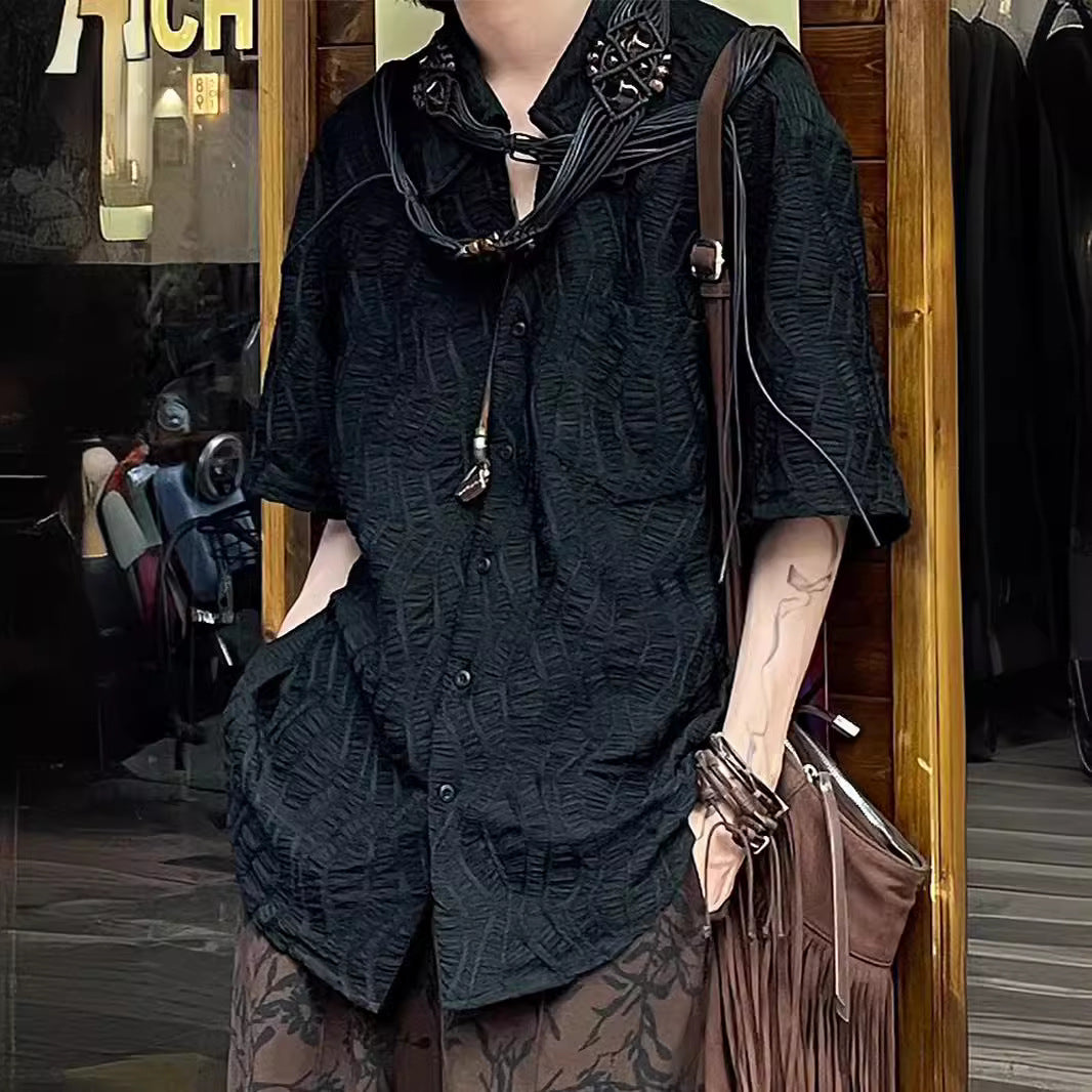 Niche Advanced Design Sense New Chinese Style Cuban Collar Retro Short Sleeve