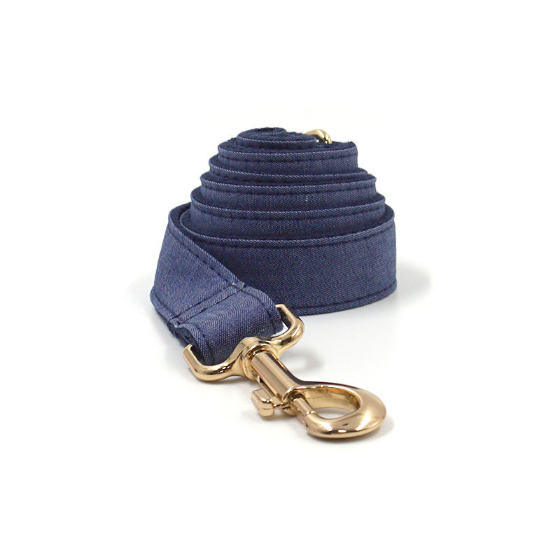 Bogstaver Dyb Denim Guldspænde Hundehalsbånd Snor Sløjfe Sæt