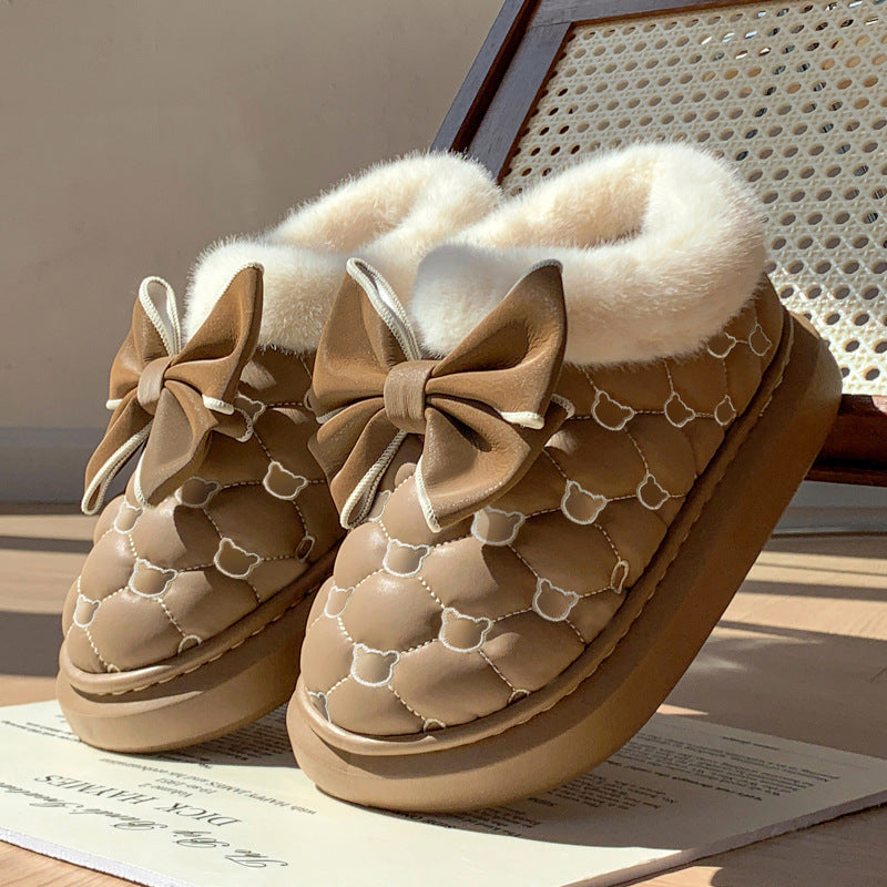 Good-looking Bow Waterproof Cotton Shoes Women's Bag Winter Match