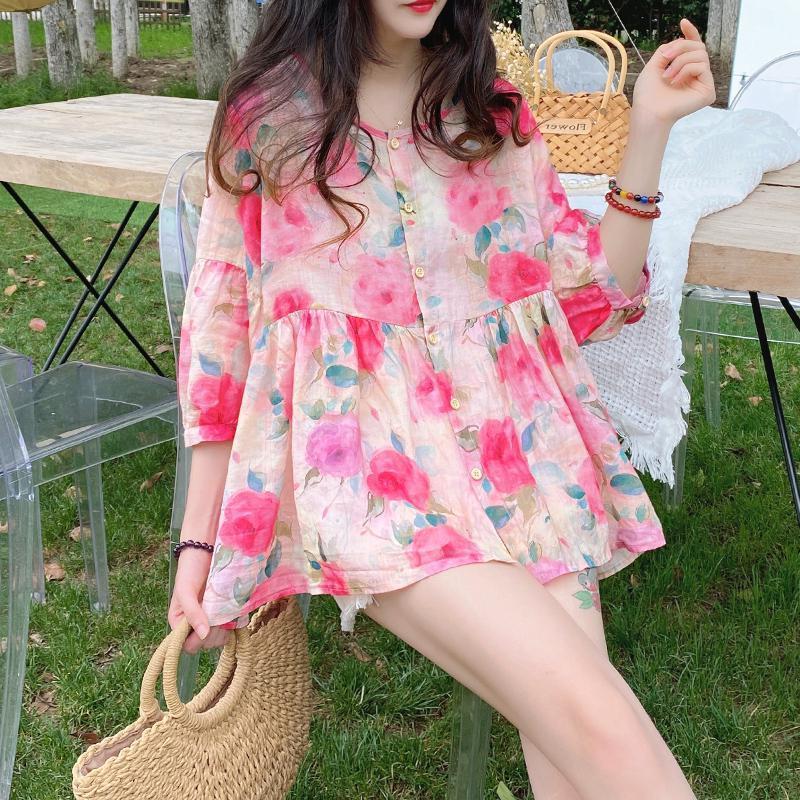 Doll-krave Top Sommer Nyhed Løstsiddende Vintage Bluse med Pufærmer