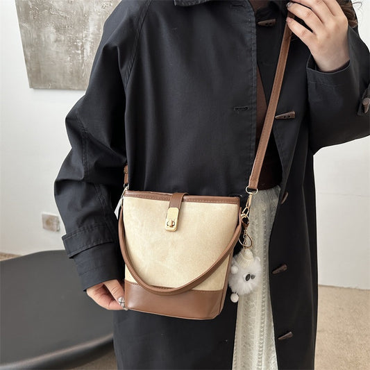 Retro Contrast Color Crossbody Bucket Bag Women