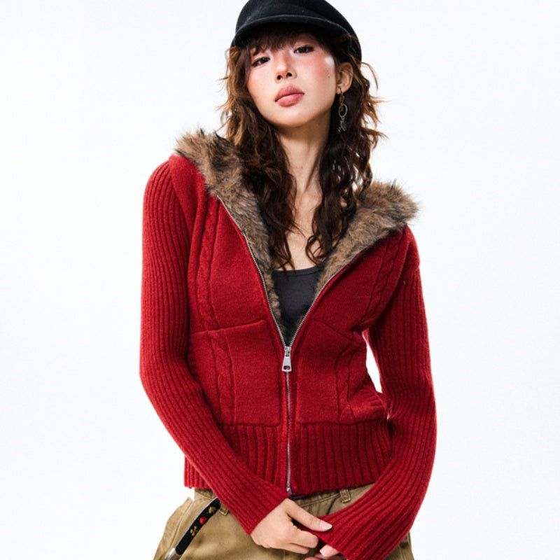 Fleece-lined American-style Hottie Slim-fit Short Coat Sweater