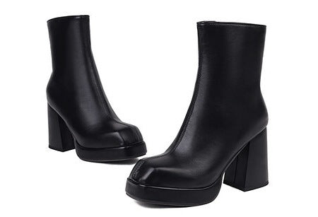 Womens Retro Chunky Heel Platform Side-Zip Ankle Boots
