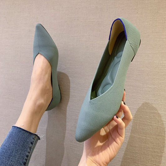 Shallow Mouth Flying Knit Shoes Pointed Toe Flat Knit Egg Roll