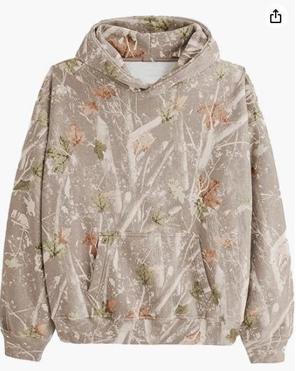 Camo uldhættetrøje til kvinder med lange ærmer, sænkede skuldre, oversized
