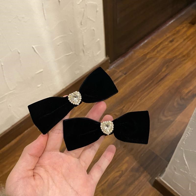 Vintage Velvet Camellia Bow Hair Clip Black