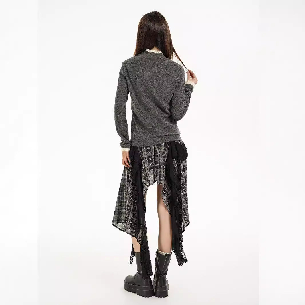Long Sleeve Knitted Warm Lace Trim Inner Wear Blouse