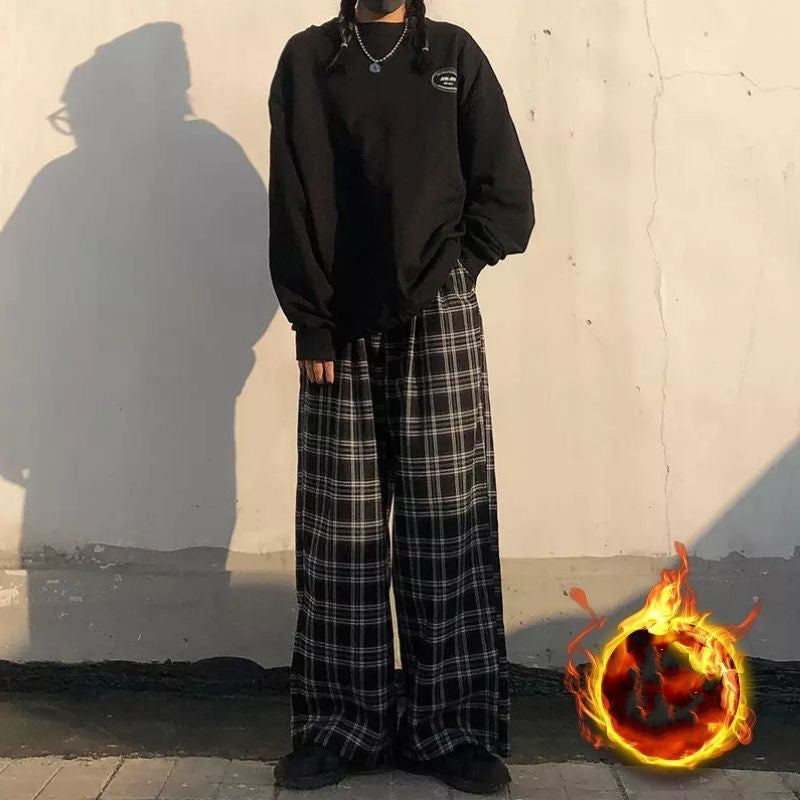 Women's Plus Size Fleece Plaid Sports Pants