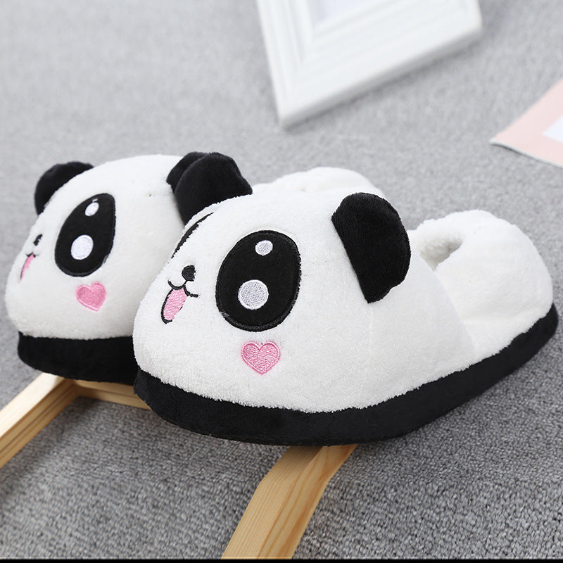 Cute And Adorable Panda Heart-Shaped Cartoon Plush Closed-Toe Slippers