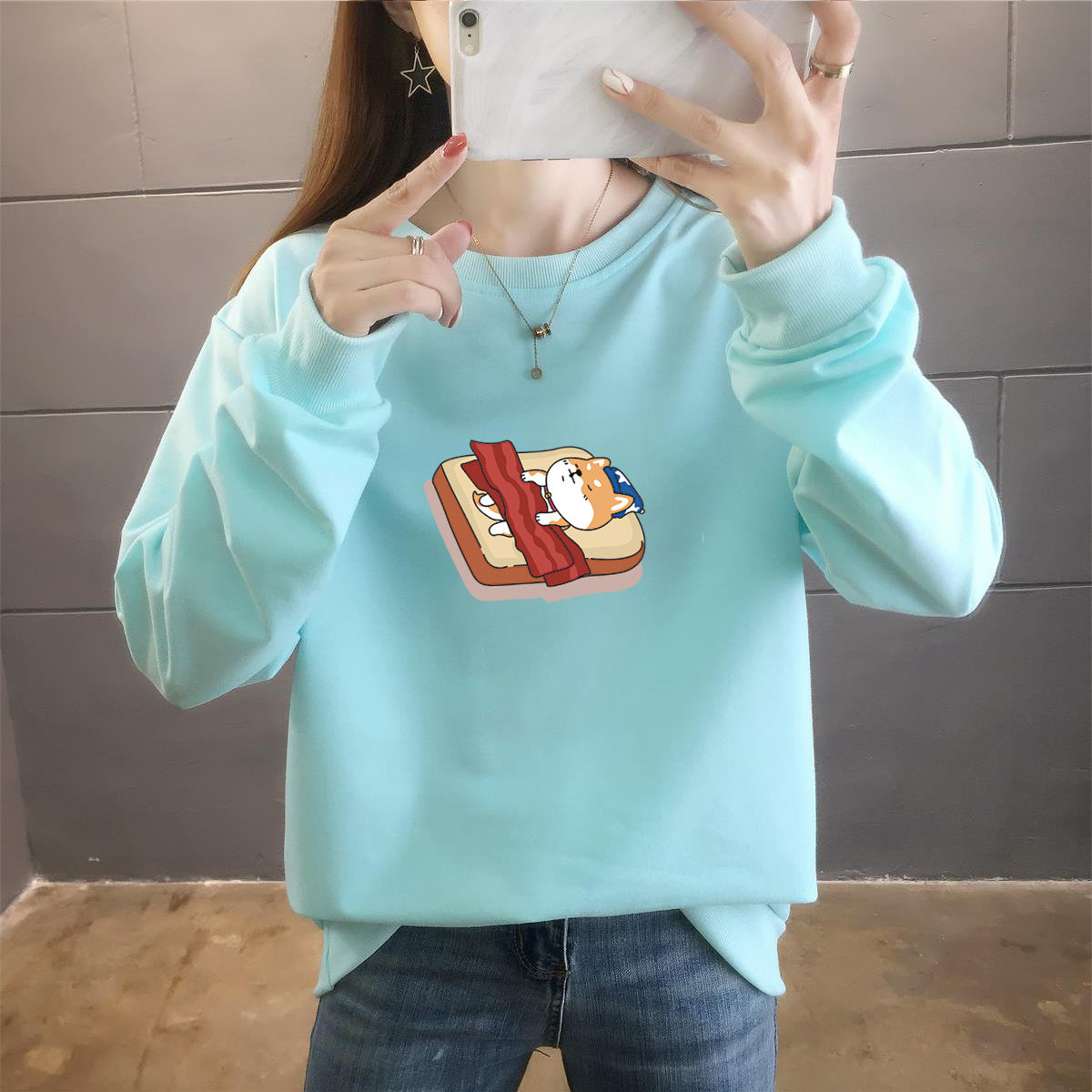 Student Casual Cartoon Top Trendy Round Neck