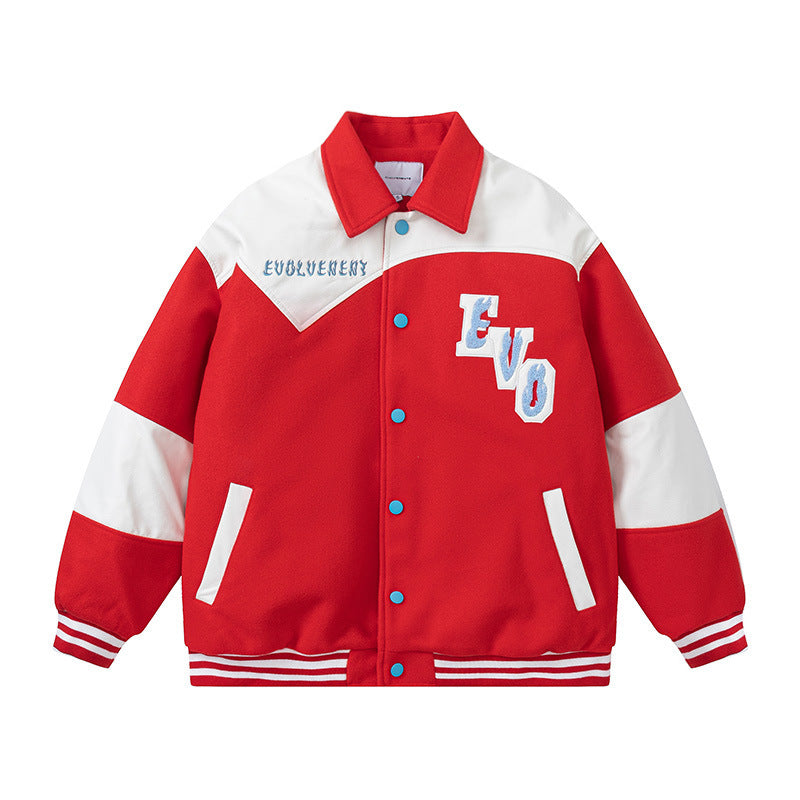 Embroidered Flame Letter Thick Baseball Uniform Coat