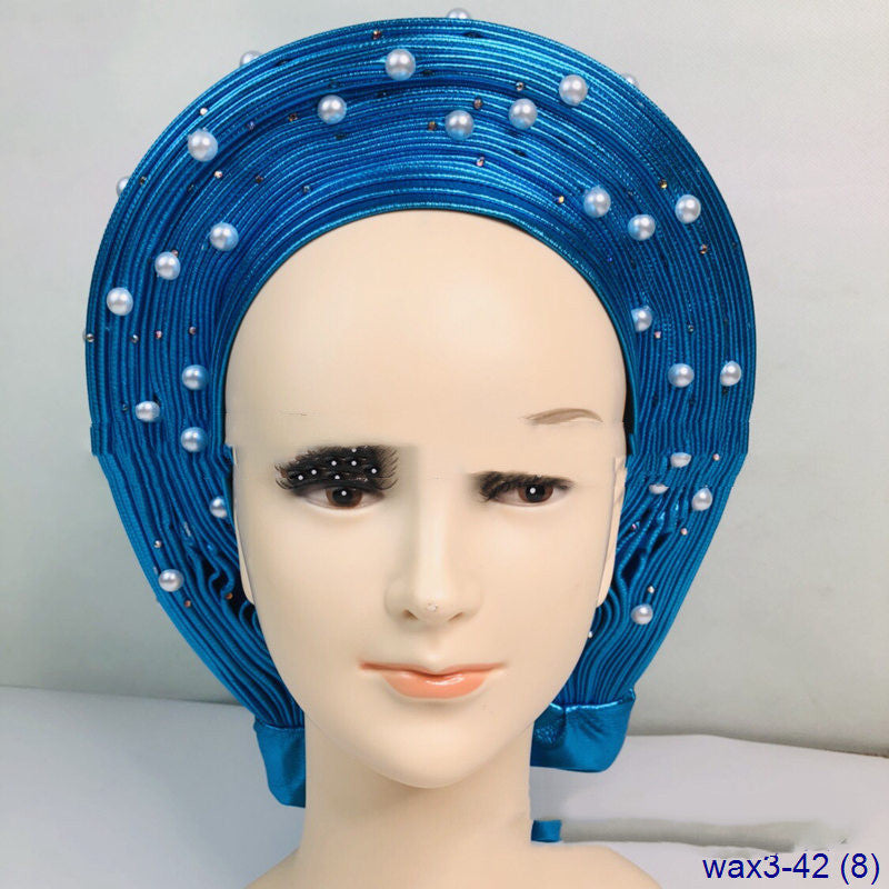 Arabian Large Pearl Women's Jacquard Pleated Braided Turban