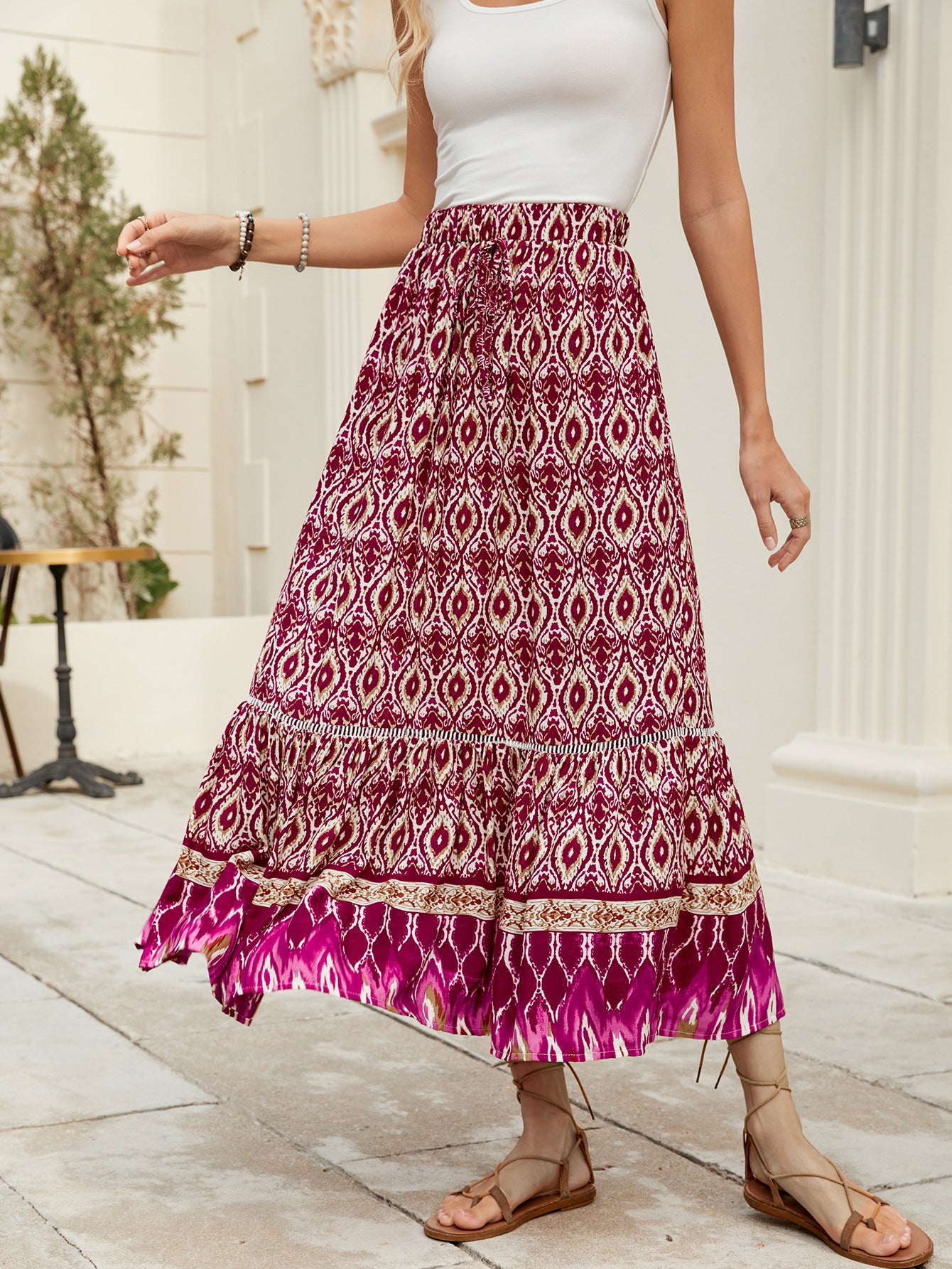 Beachside Maxi Skirt With A Bold Floral Print For Vacation