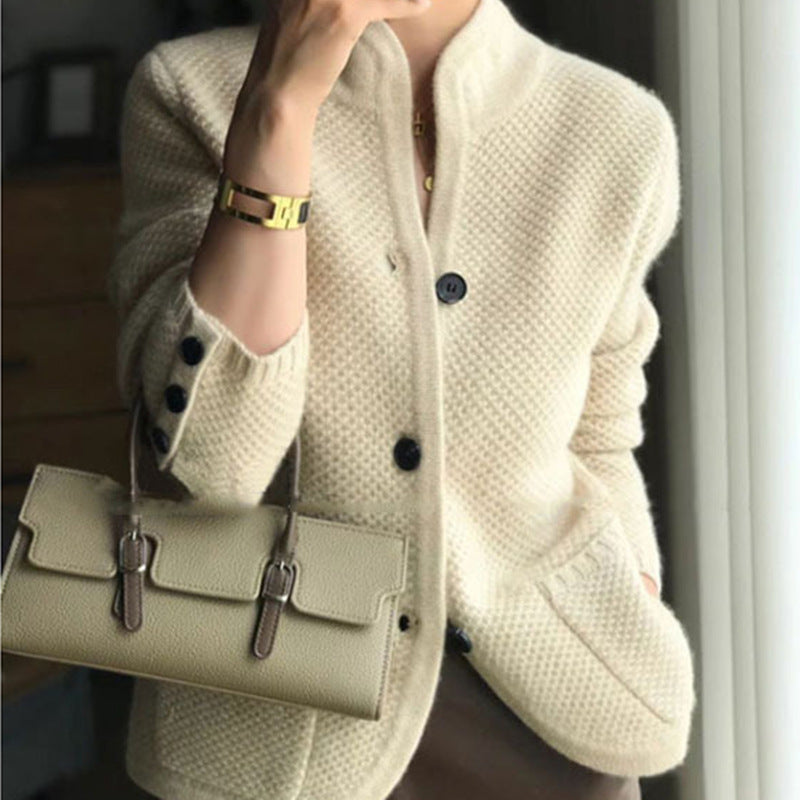 New Autumn Knitted Cardigan Stand Collar Loose Coat