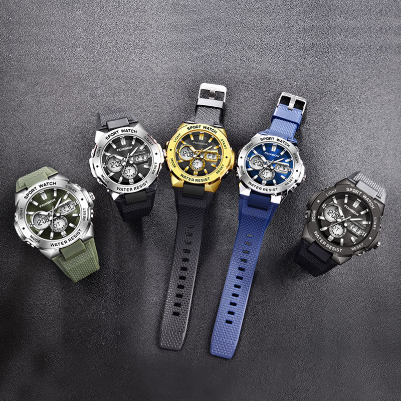 Dobbelt display multifunktionelt sports herreur vandtæt selvlysende quartz-ur