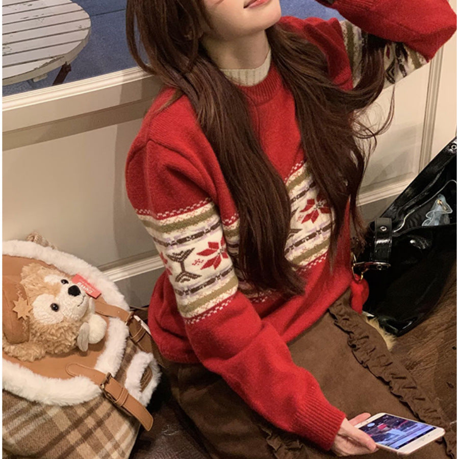 Womens Fashionable Retro Casual Knitted Sweater
