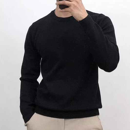 Solid-color Crew-neck Base Knit Sweater Mens Pullover