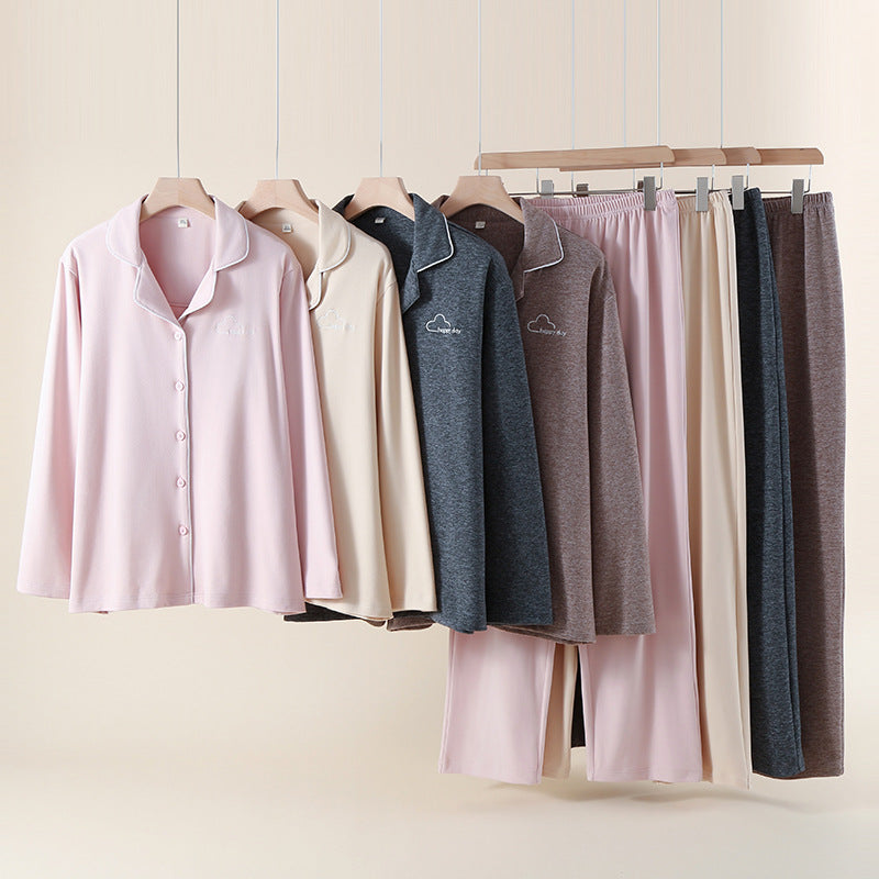 New Womens Solid-color Embroidered Loose-fitting Set