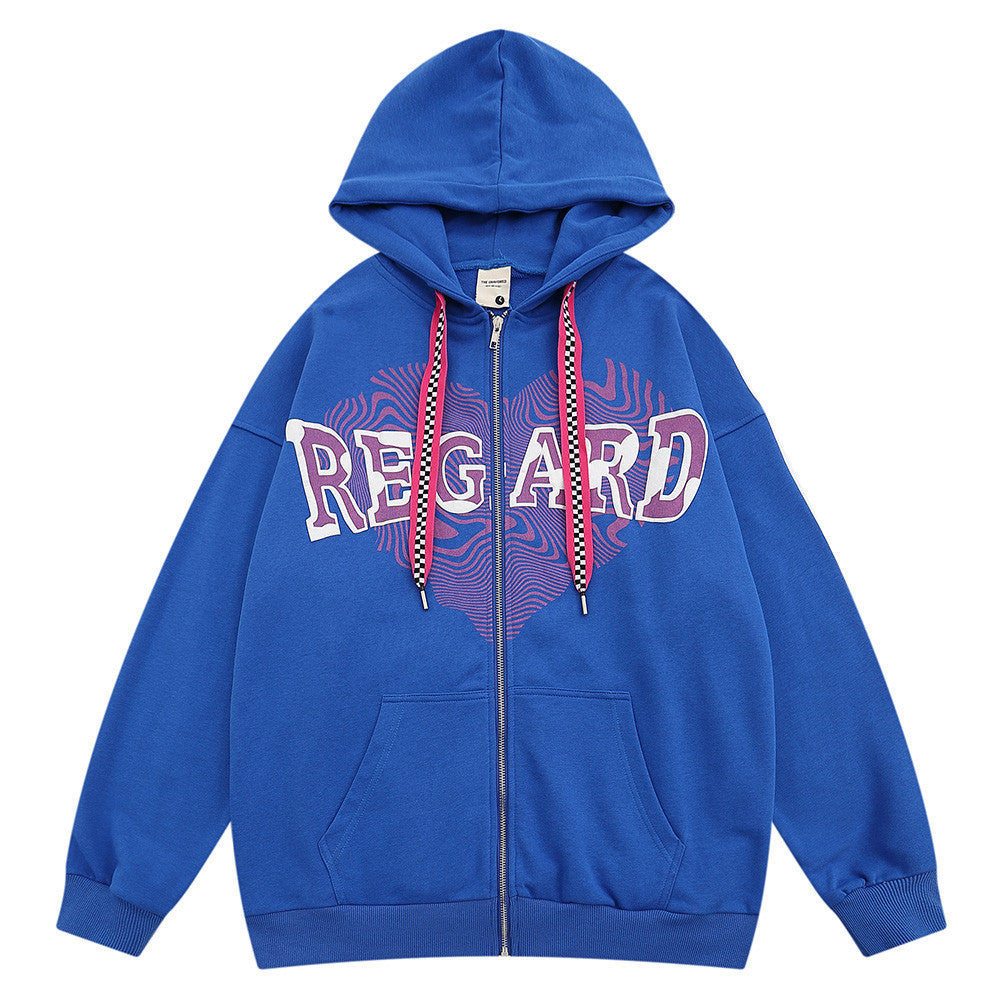 Heart Letter Print Niche Hooded Cardigan