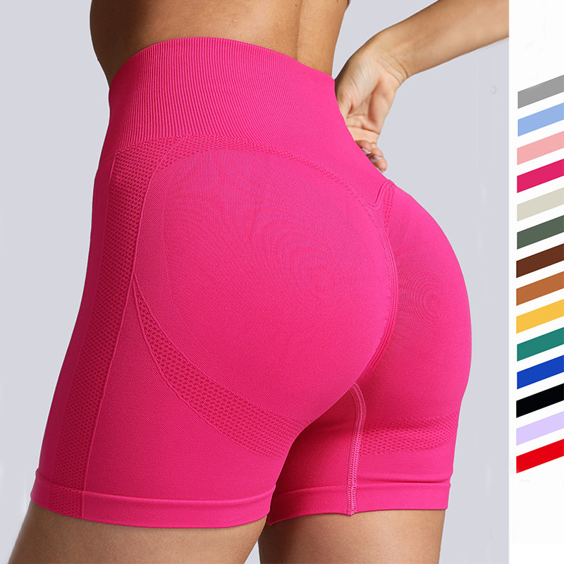 Sømløse yogashorts til kvinder ensfarvede højtaljede hofteløftende fitnessbukser løbetræningsbukser