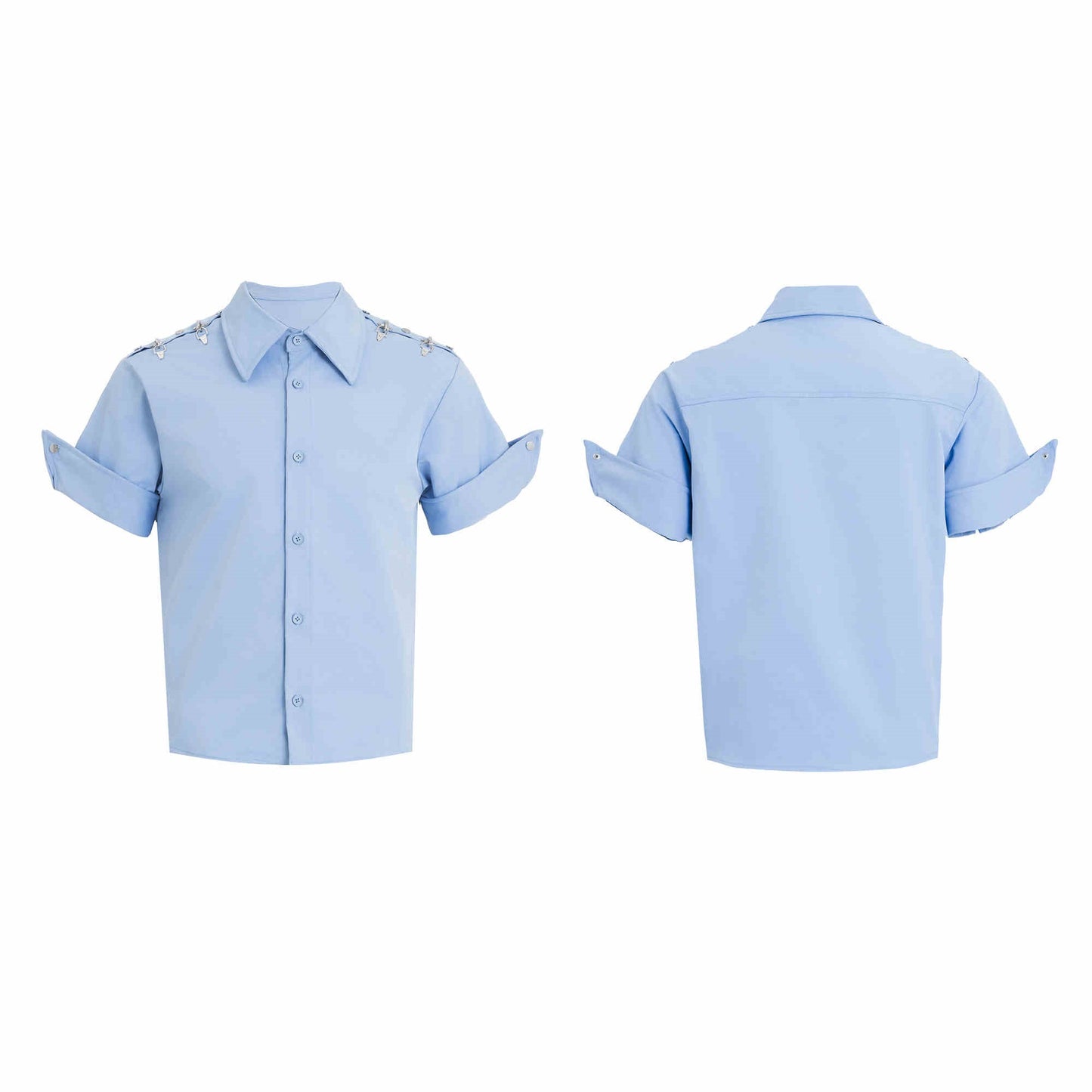 Niche Deconstruction Metal Buckle Design Short Sleeve Shirt Solid Color Simple Loose Cardigan