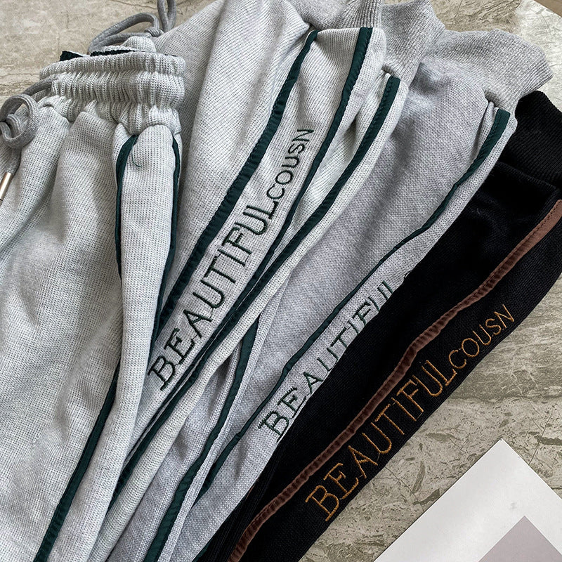Letter Elastic Waist Straight Casual Pants
