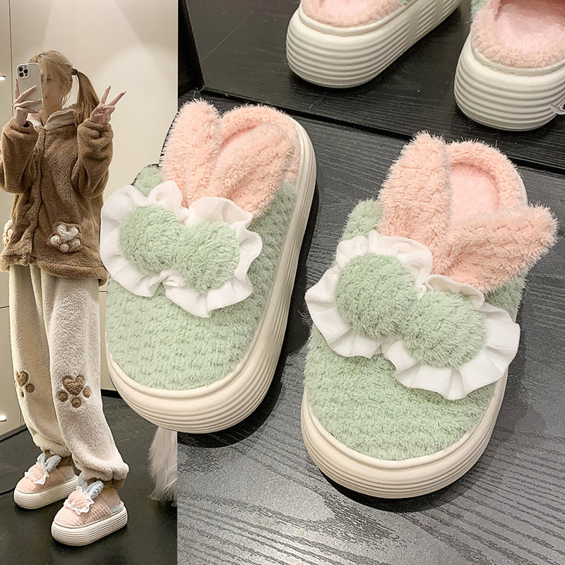 High Heel Cotton Slippers Women's Cartoon Cute Rabbit