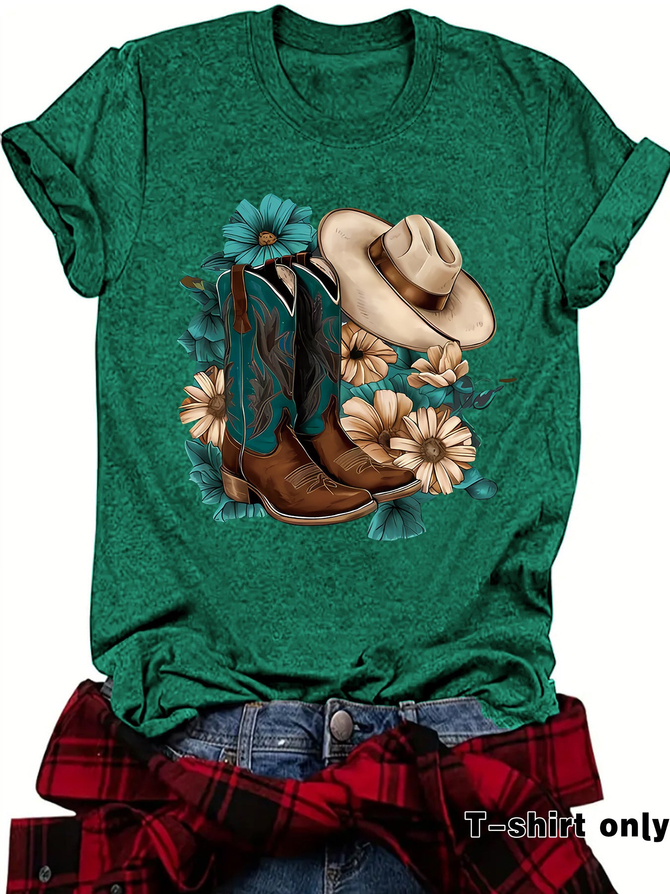 Womens Loose-fitting Fashionable Boots With A Hat Print And Short Sleeves