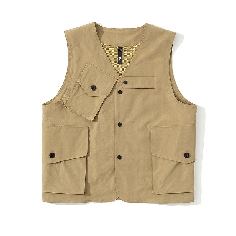 Fashion Japanese Workwear Vest With Multiple Pockets